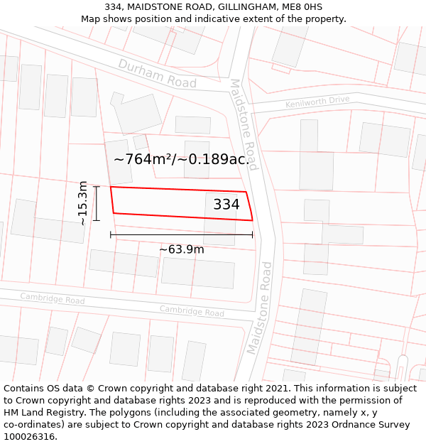 334, MAIDSTONE ROAD, GILLINGHAM, ME8 0HS: Plot and title map