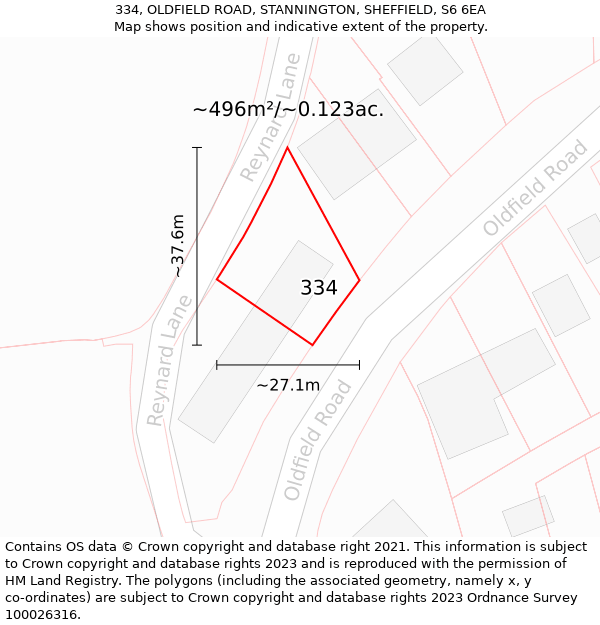 334, OLDFIELD ROAD, STANNINGTON, SHEFFIELD, S6 6EA: Plot and title map