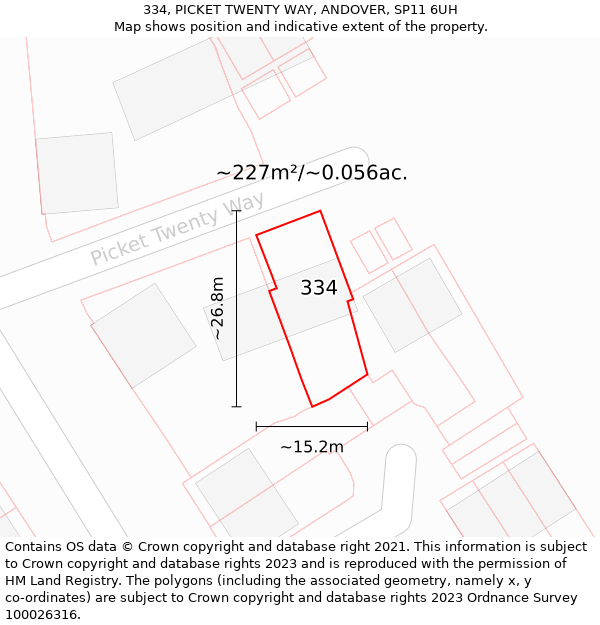 334, PICKET TWENTY WAY, ANDOVER, SP11 6UH: Plot and title map