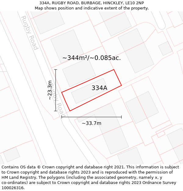 334A, RUGBY ROAD, BURBAGE, HINCKLEY, LE10 2NP: Plot and title map