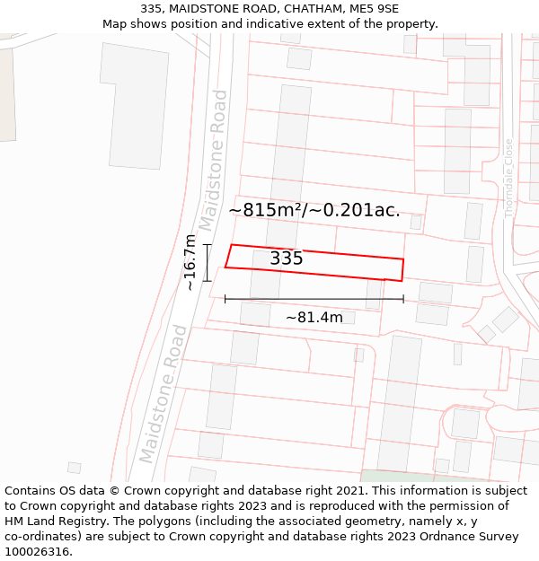 335, MAIDSTONE ROAD, CHATHAM, ME5 9SE: Plot and title map