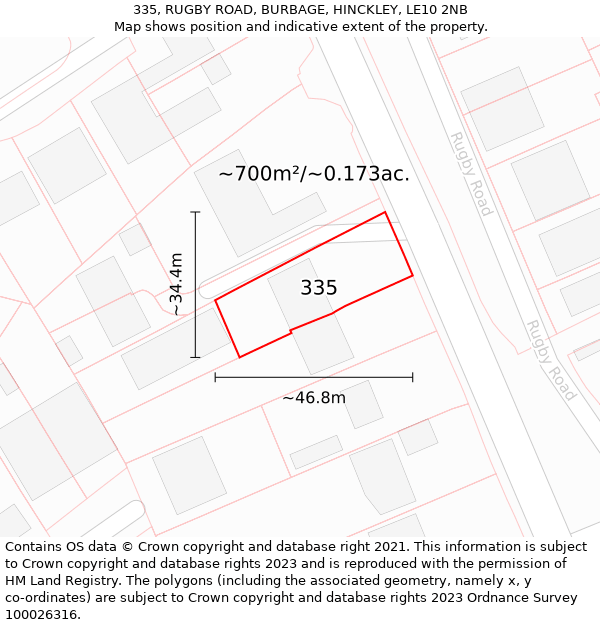 335, RUGBY ROAD, BURBAGE, HINCKLEY, LE10 2NB: Plot and title map