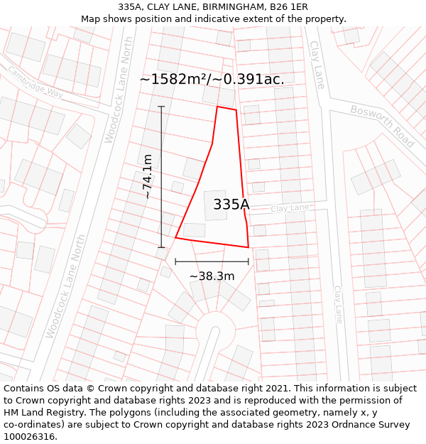 335A, CLAY LANE, BIRMINGHAM, B26 1ER: Plot and title map