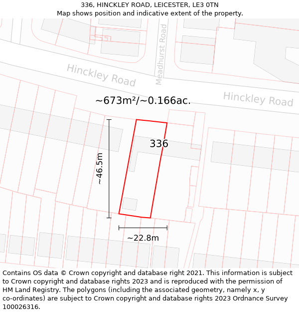 336, HINCKLEY ROAD, LEICESTER, LE3 0TN: Plot and title map
