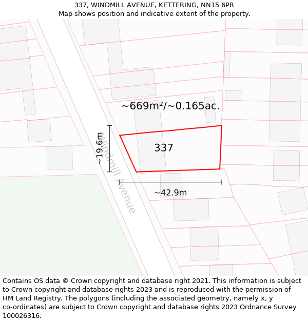 337, WINDMILL AVENUE, KETTERING, NN15 6PR: Plot and title map