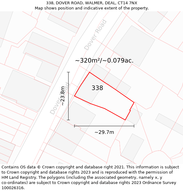 338, DOVER ROAD, WALMER, DEAL, CT14 7NX: Plot and title map