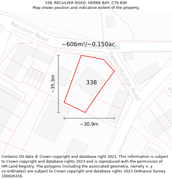 338, RECULVER ROAD, HERNE BAY, CT6 6SR: Plot and title map