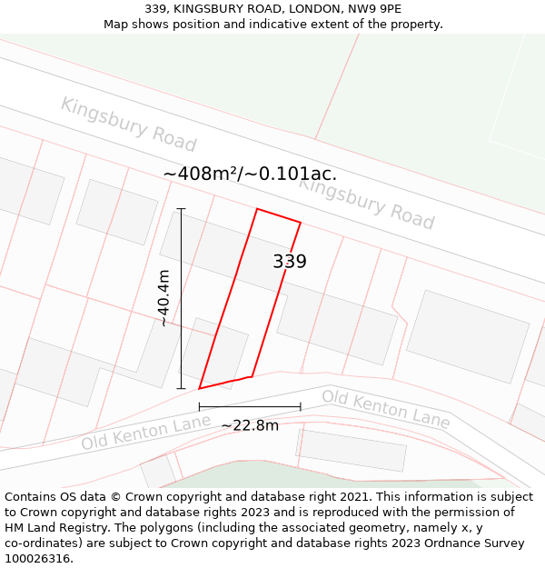 339, KINGSBURY ROAD, LONDON, NW9 9PE: Plot and title map