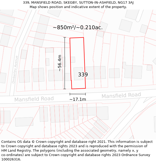 339, MANSFIELD ROAD, SKEGBY, SUTTON-IN-ASHFIELD, NG17 3AJ: Plot and title map