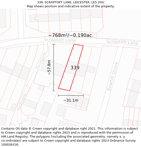 339, SCRAPTOFT LANE, LEICESTER, LE5 2HU: Plot and title map