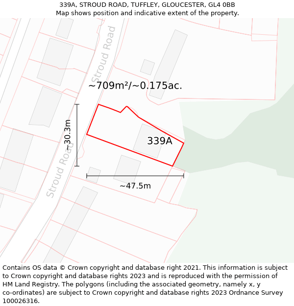 339A, STROUD ROAD, TUFFLEY, GLOUCESTER, GL4 0BB: Plot and title map