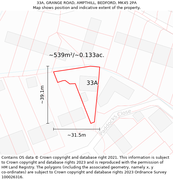 33A, GRANGE ROAD, AMPTHILL, BEDFORD, MK45 2PA: Plot and title map