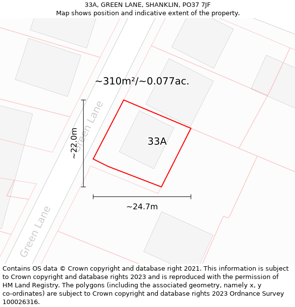 33A, GREEN LANE, SHANKLIN, PO37 7JF: Plot and title map