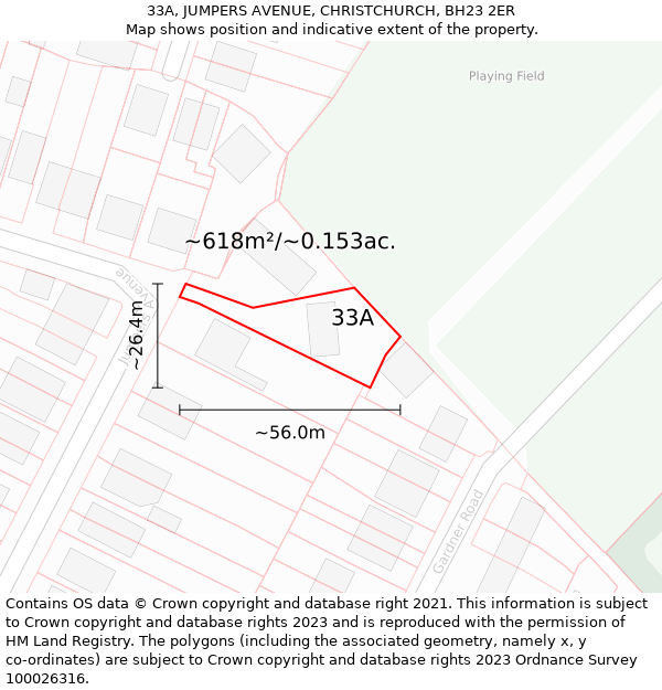 33A, JUMPERS AVENUE, CHRISTCHURCH, BH23 2ER: Plot and title map