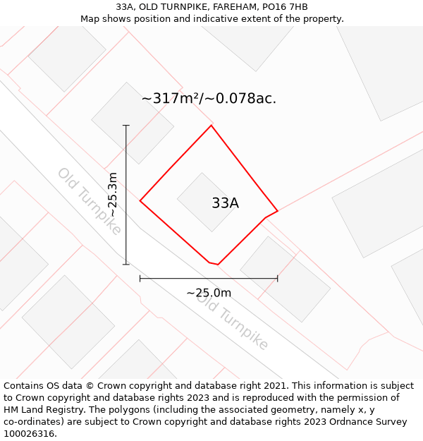 33A, OLD TURNPIKE, FAREHAM, PO16 7HB: Plot and title map