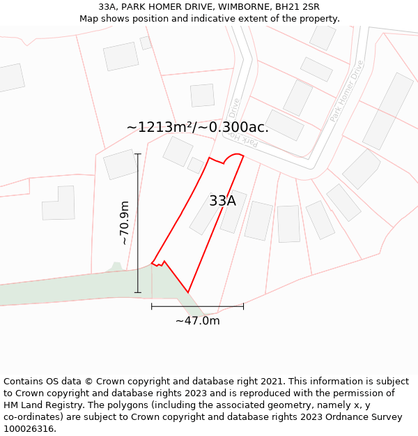 33A, PARK HOMER DRIVE, WIMBORNE, BH21 2SR: Plot and title map