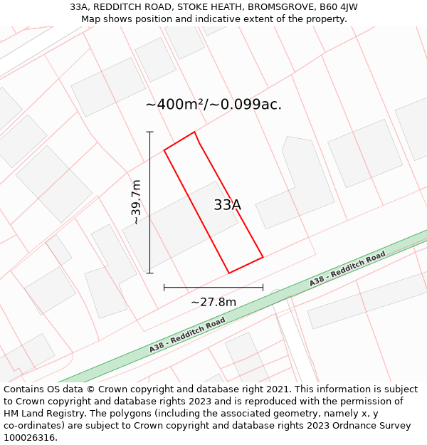 33A, REDDITCH ROAD, STOKE HEATH, BROMSGROVE, B60 4JW: Plot and title map