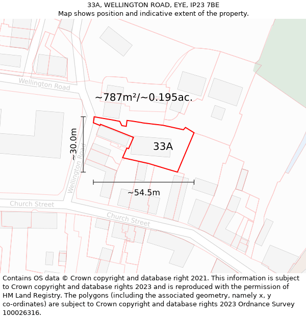 33A, WELLINGTON ROAD, EYE, IP23 7BE: Plot and title map