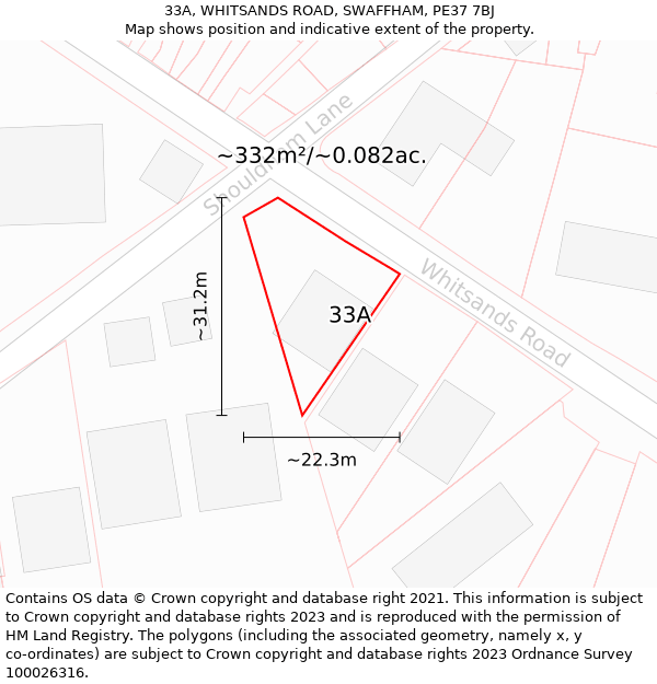 33A, WHITSANDS ROAD, SWAFFHAM, PE37 7BJ: Plot and title map
