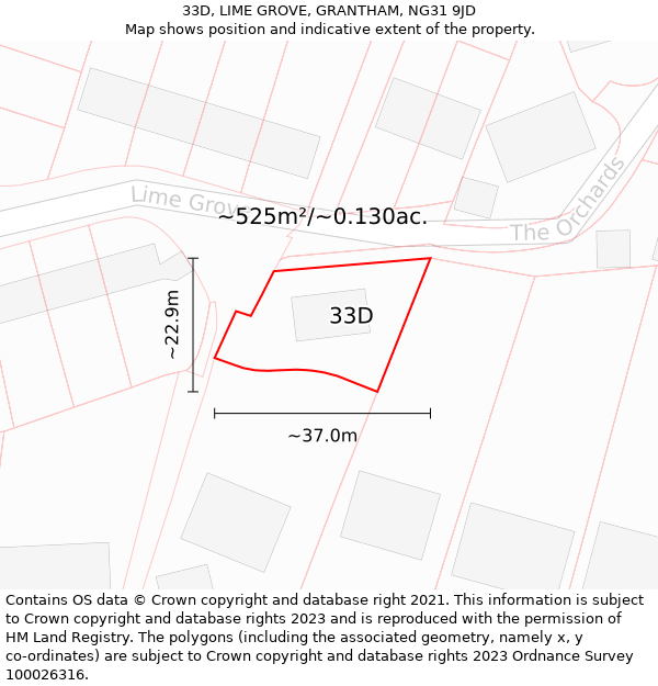 33D, LIME GROVE, GRANTHAM, NG31 9JD: Plot and title map