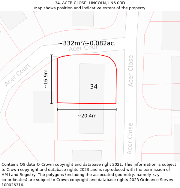 34, ACER CLOSE, LINCOLN, LN6 0RD: Plot and title map