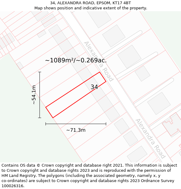 34, ALEXANDRA ROAD, EPSOM, KT17 4BT: Plot and title map