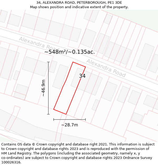 34, ALEXANDRA ROAD, PETERBOROUGH, PE1 3DE: Plot and title map