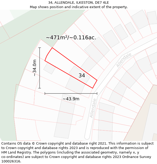 34, ALLENDALE, ILKESTON, DE7 4LE: Plot and title map