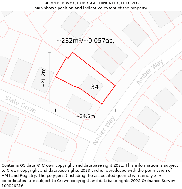 34, AMBER WAY, BURBAGE, HINCKLEY, LE10 2LG: Plot and title map