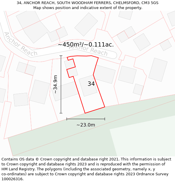 34, ANCHOR REACH, SOUTH WOODHAM FERRERS, CHELMSFORD, CM3 5GS: Plot and title map