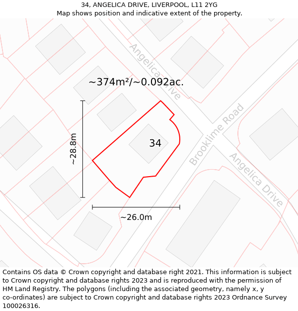 34, ANGELICA DRIVE, LIVERPOOL, L11 2YG: Plot and title map