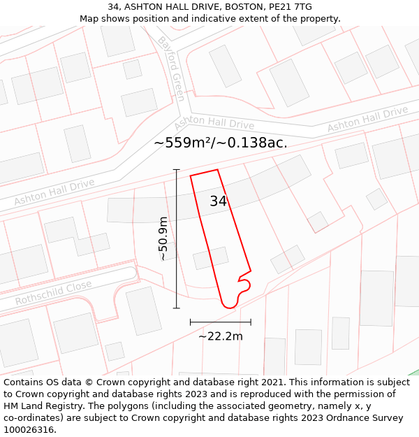 34, ASHTON HALL DRIVE, BOSTON, PE21 7TG: Plot and title map