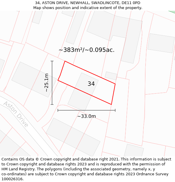 34, ASTON DRIVE, NEWHALL, SWADLINCOTE, DE11 0PD: Plot and title map