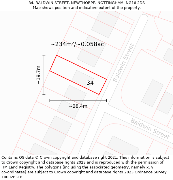 34, BALDWIN STREET, NEWTHORPE, NOTTINGHAM, NG16 2DS: Plot and title map