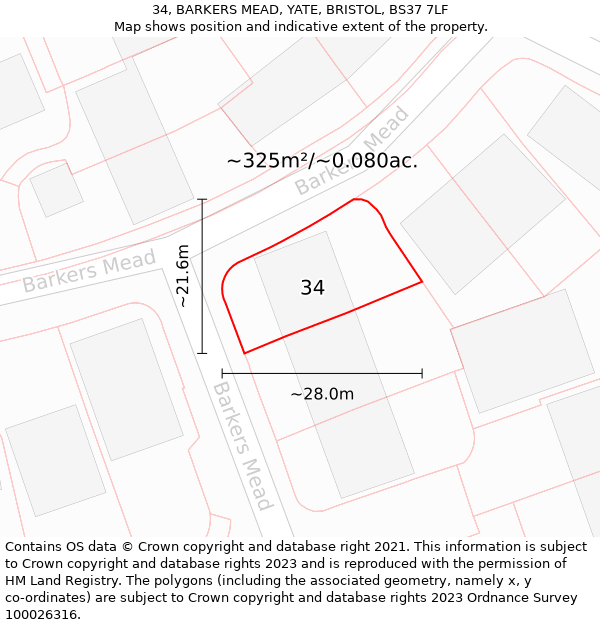 34, BARKERS MEAD, YATE, BRISTOL, BS37 7LF: Plot and title map