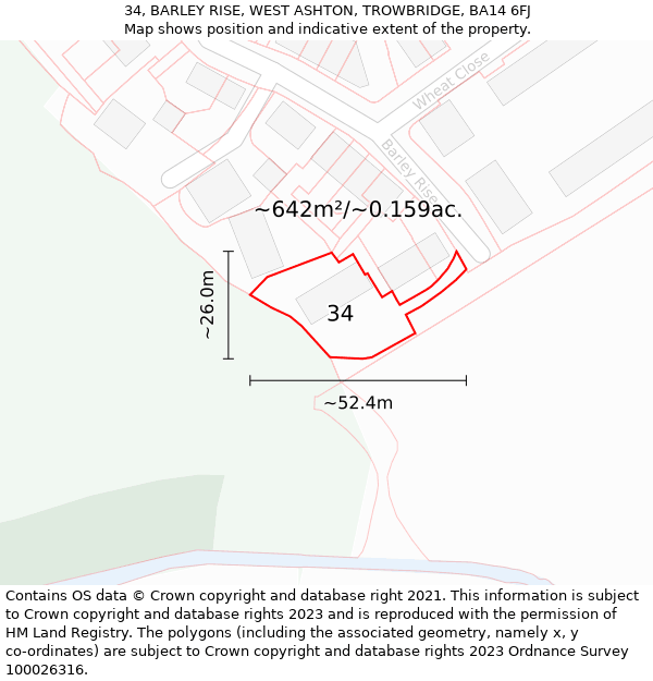 34, BARLEY RISE, WEST ASHTON, TROWBRIDGE, BA14 6FJ: Plot and title map