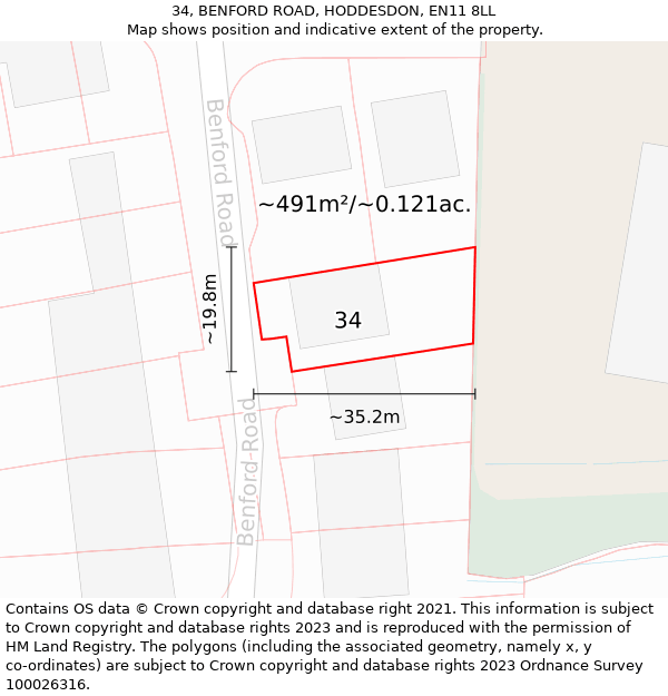34, BENFORD ROAD, HODDESDON, EN11 8LL: Plot and title map