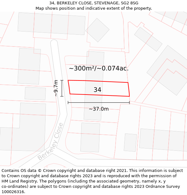 34, BERKELEY CLOSE, STEVENAGE, SG2 8SG: Plot and title map