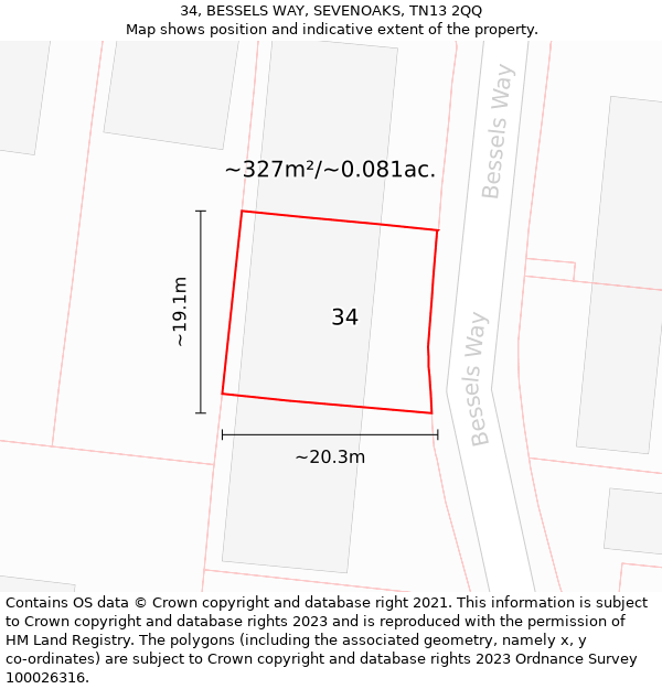 34, BESSELS WAY, SEVENOAKS, TN13 2QQ: Plot and title map