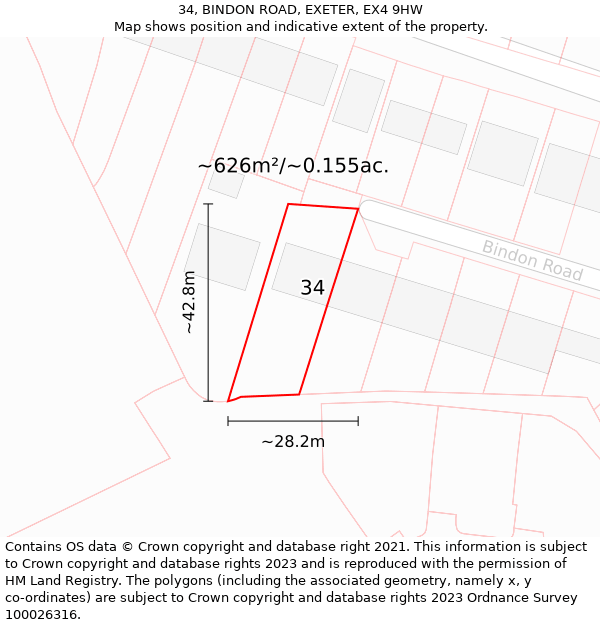 34, BINDON ROAD, EXETER, EX4 9HW: Plot and title map