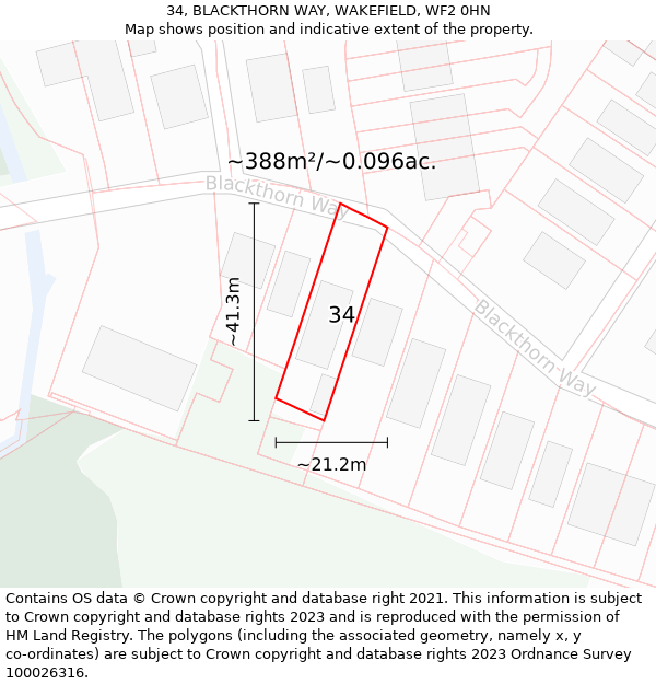 34, BLACKTHORN WAY, WAKEFIELD, WF2 0HN: Plot and title map