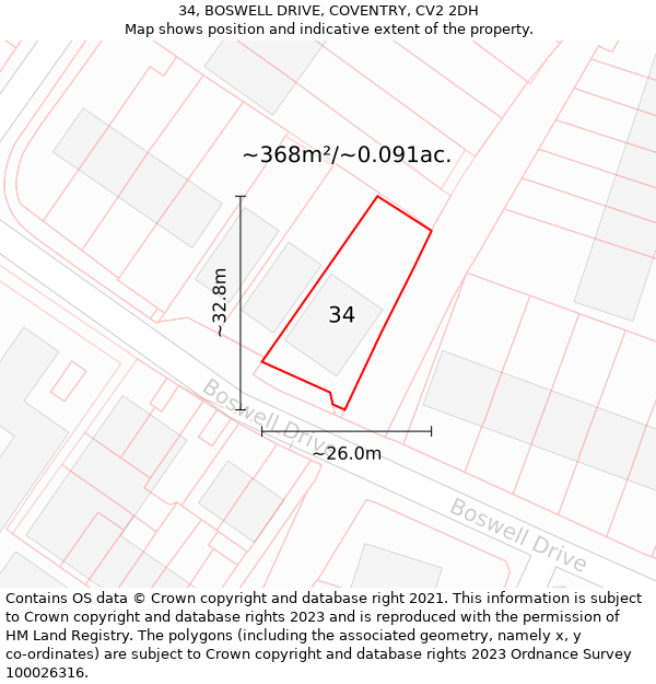 34, BOSWELL DRIVE, COVENTRY, CV2 2DH: Plot and title map