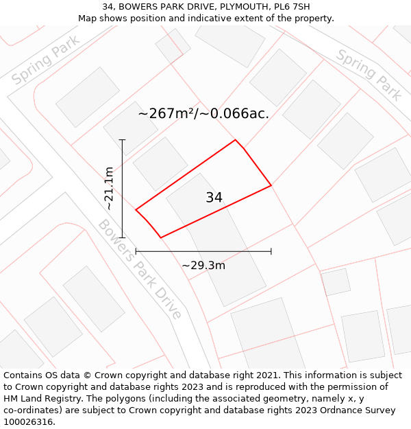34, BOWERS PARK DRIVE, PLYMOUTH, PL6 7SH: Plot and title map
