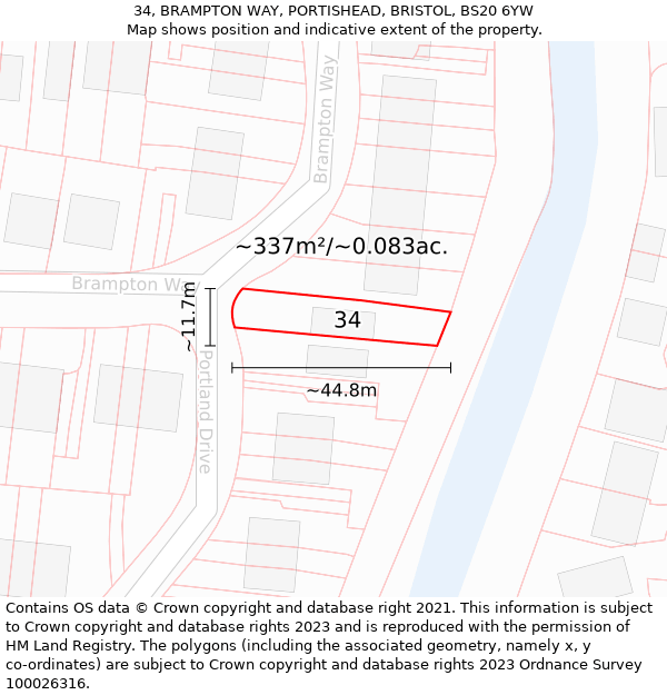 34, BRAMPTON WAY, PORTISHEAD, BRISTOL, BS20 6YW: Plot and title map