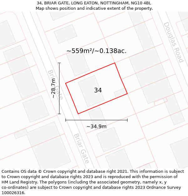 34, BRIAR GATE, LONG EATON, NOTTINGHAM, NG10 4BL: Plot and title map