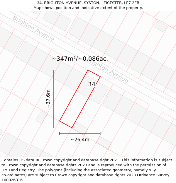 34, BRIGHTON AVENUE, SYSTON, LEICESTER, LE7 2EB: Plot and title map