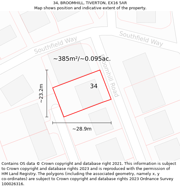 34, BROOMHILL, TIVERTON, EX16 5AR: Plot and title map