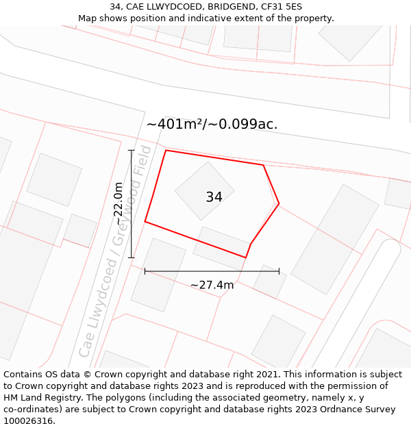 34, CAE LLWYDCOED, BRIDGEND, CF31 5ES: Plot and title map