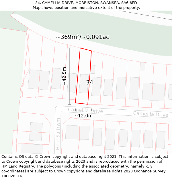 34, CAMELLIA DRIVE, MORRISTON, SWANSEA, SA6 6ED: Plot and title map