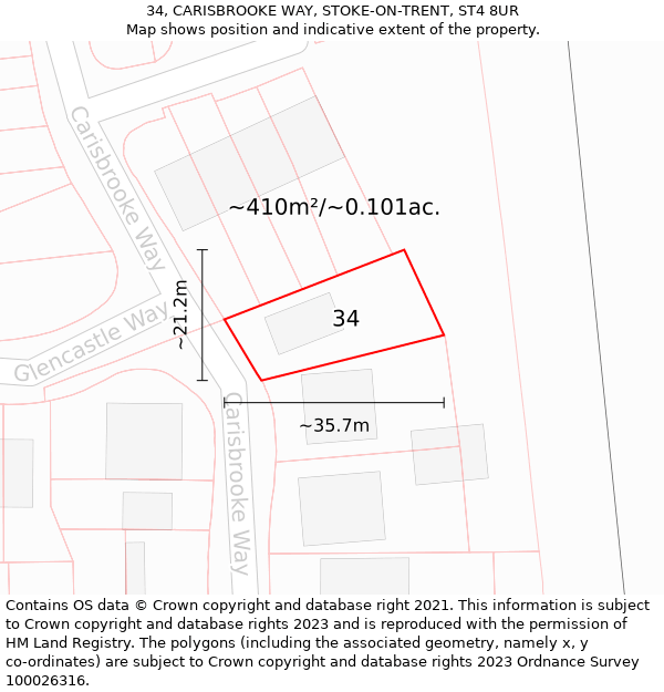 34, CARISBROOKE WAY, STOKE-ON-TRENT, ST4 8UR: Plot and title map